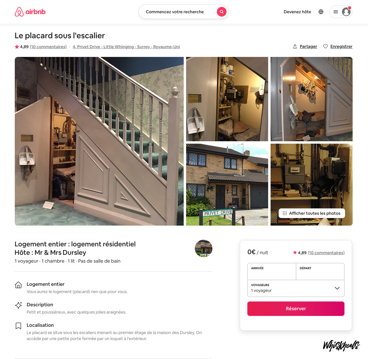 AirBNB : le placard sous l'escalier, de Harry Potter